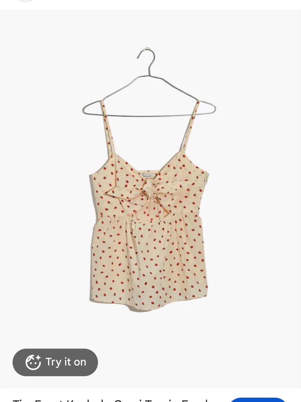 Madewell Cream Camisole with Red Heart Print and Front Bow